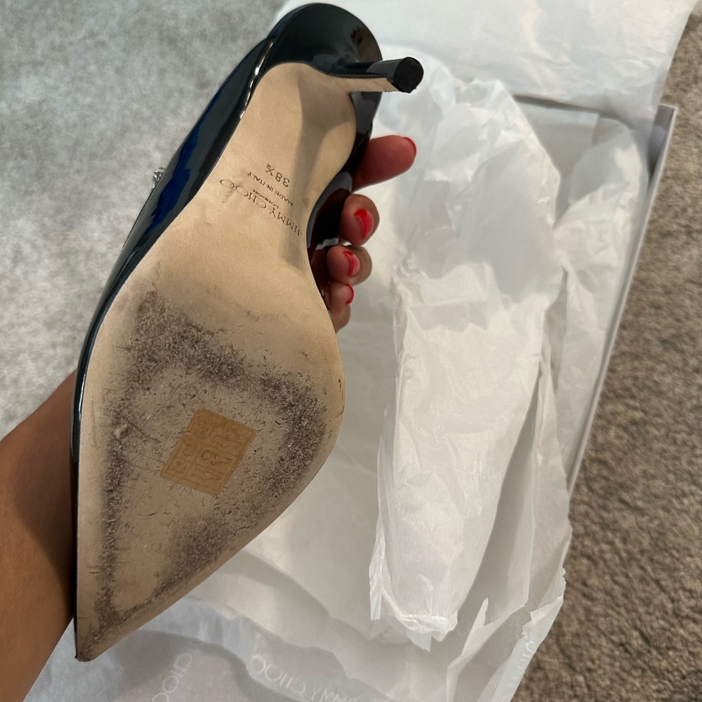 Jimmy Choo Black Patent Heels with Crystal Strap - Picture 3 of 4